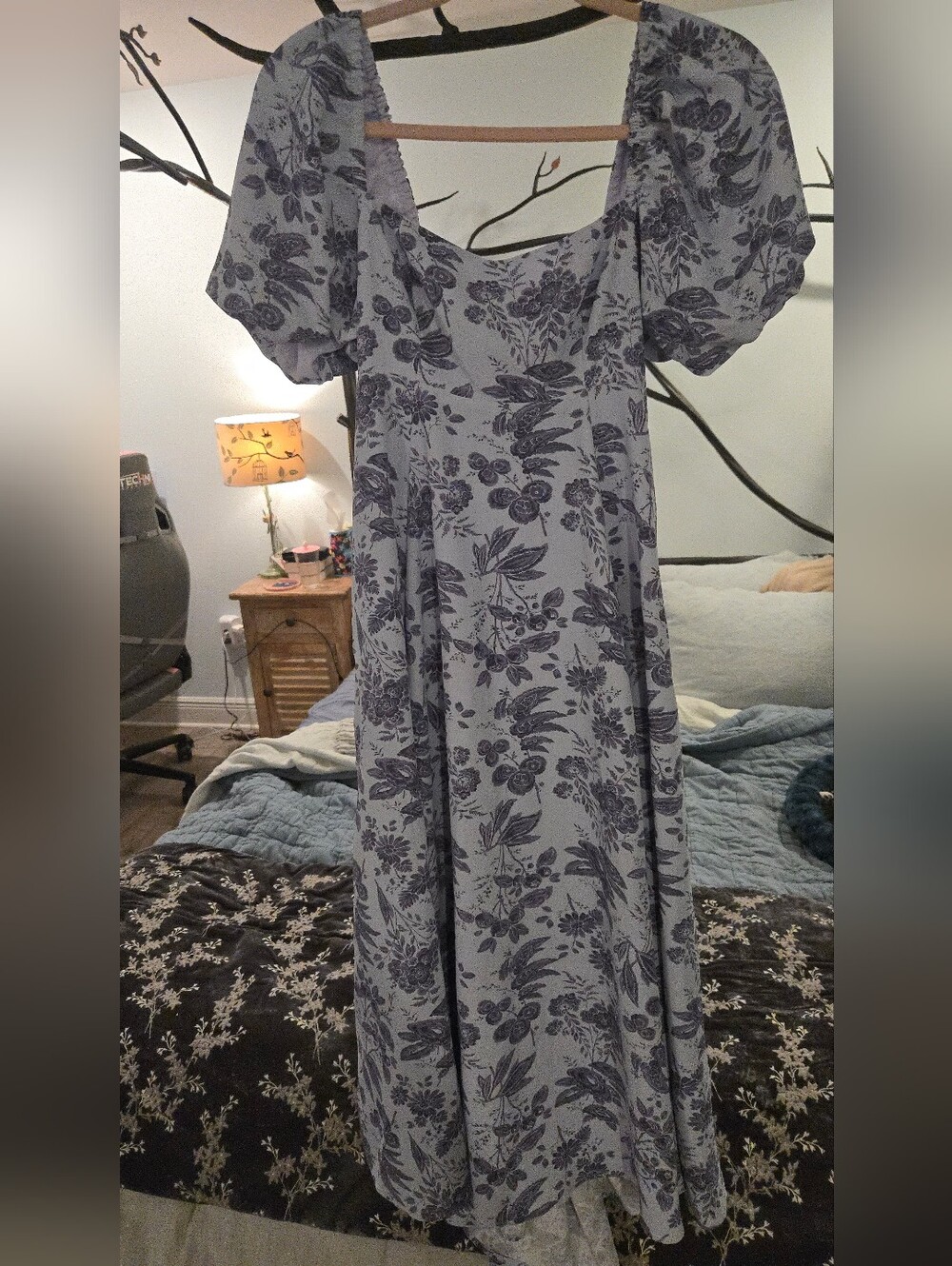 Lavender Floral Square-Neck Midi Dress Hill House Matilda Dress